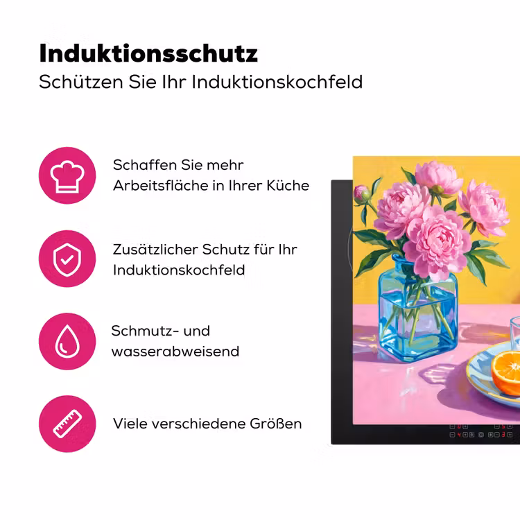 Herdabdeckplatte - Blumen – Rosa – Modern - Bloemen - Roze - Modern Inductie beschermer vinyl 3mm middel