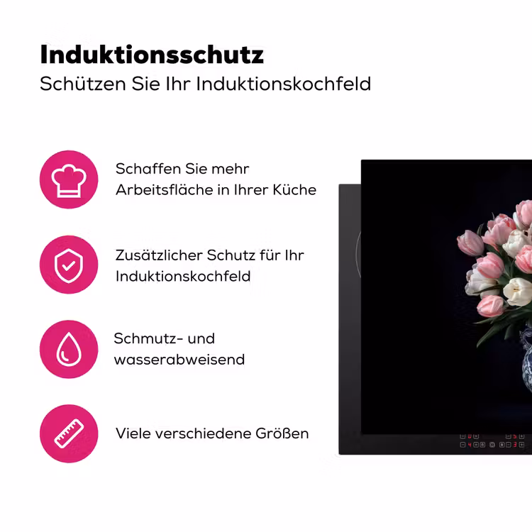 Bloemen - Roze - Tulpen - Vaas Inductie beschermer vinyl 3mm klein -zzzzzzz-lf-ups
