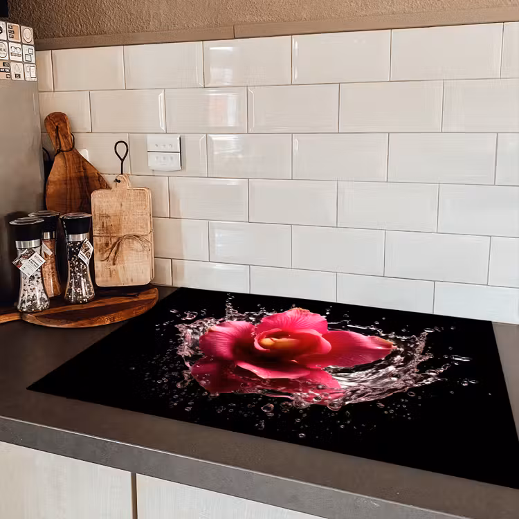 Bloemen - Roze - Water - Zwart - Botanisch - Natuur Inductie beschermer vinyl 3mm klein -sfeer3