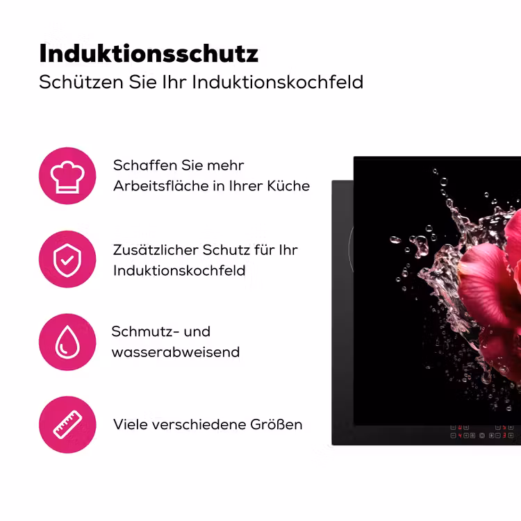 Bloemen - Roze - Water - Zwart - Botanisch - Natuur Inductie beschermer vinyl 3mm klein -zzzzzzz-lf-ups