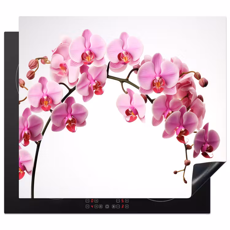 Bloemen - Roze - Tak - Wit Inductie beschermer vinyl 3mm middel -3d