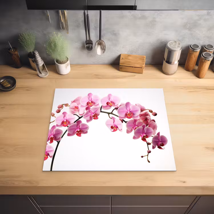 Bloemen - Roze - Tak - Wit Inductie beschermer vinyl 3mm middel -sfeer5