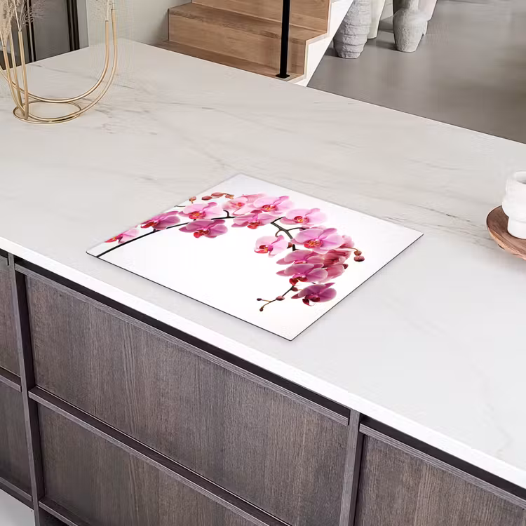 Bloemen - Roze - Tak - Wit Inductie beschermer vinyl 3mm middel -sfeer8