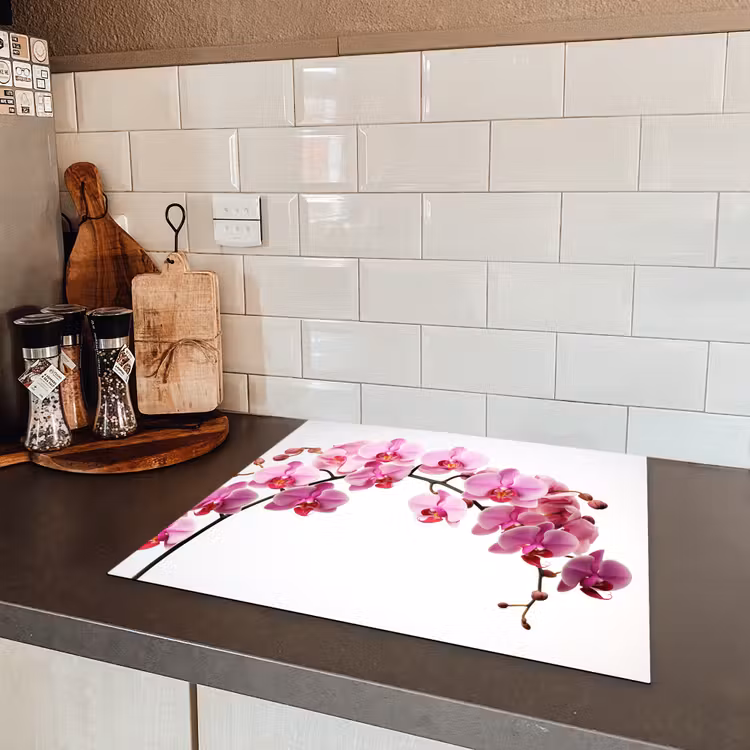 Bloemen - Roze - Tak - Wit Inductie beschermer vinyl 3mm middel -sfeer3