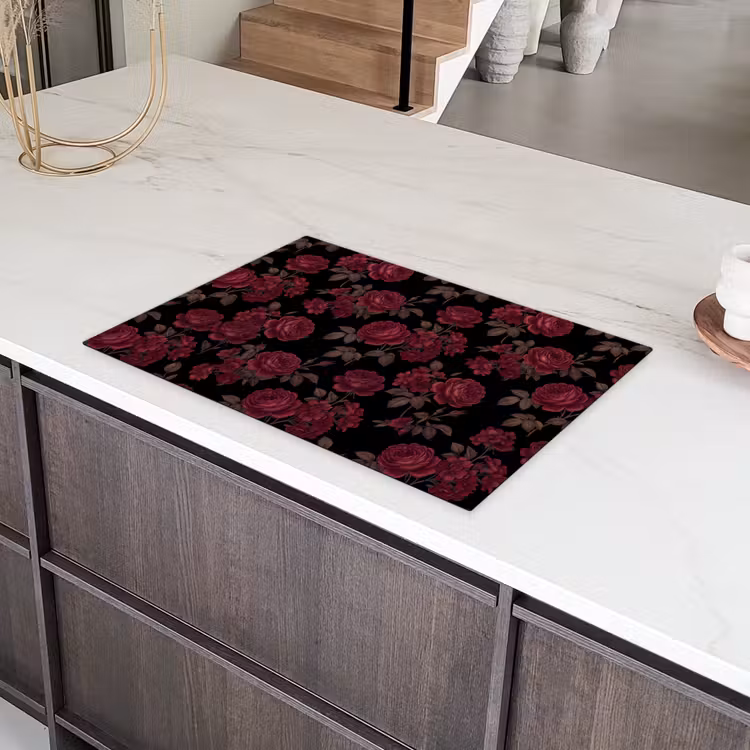 Bloemen - Roos - Patroon - Klassiek - Rood Inductie beschermer vinyl 3mm klein -sfeer8
