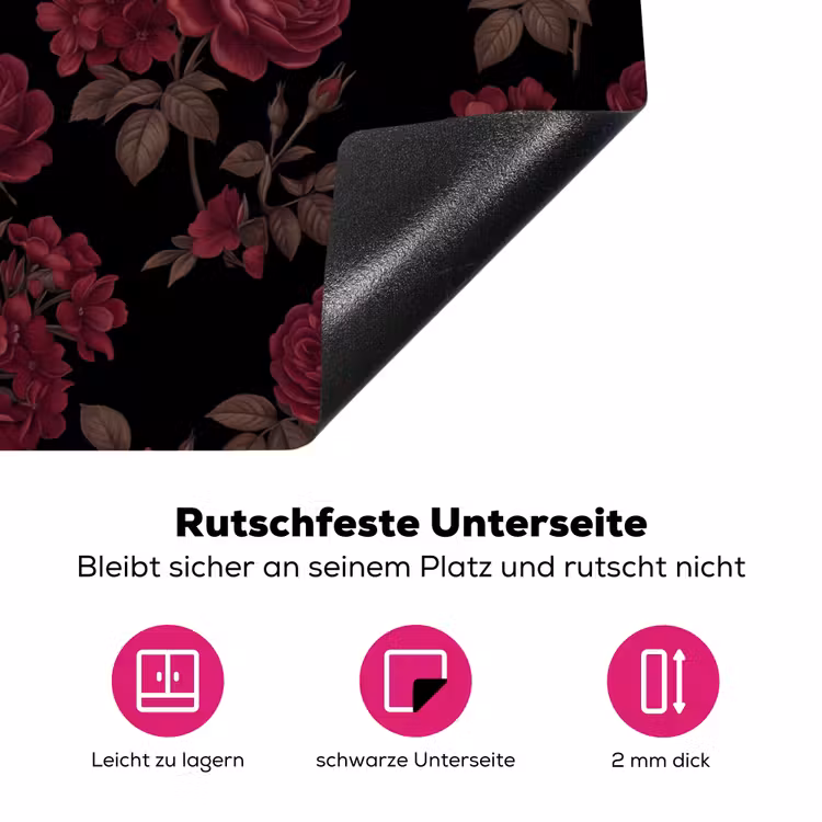 Bloemen - Roos - Patroon - Klassiek - Rood Inductie beschermer vinyl 3mm klein -zzzzzzz-lf-onderkant