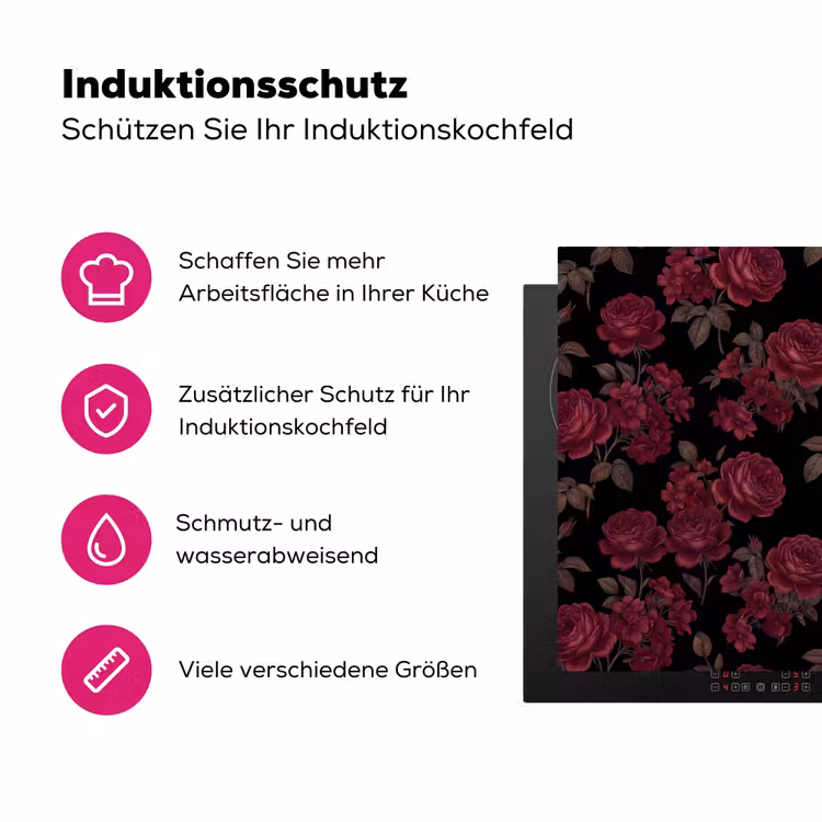 Bloemen - Roos - Patroon - Klassiek - Rood Inductie beschermer vinyl 3mm klein -zzzzzzz-lf-ups