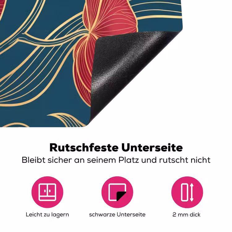 Herdabdeckplatte - Blumen – Rot – Gold - Bloemen - Rood - Goud Inductie beschermer vinyl 3mm middel