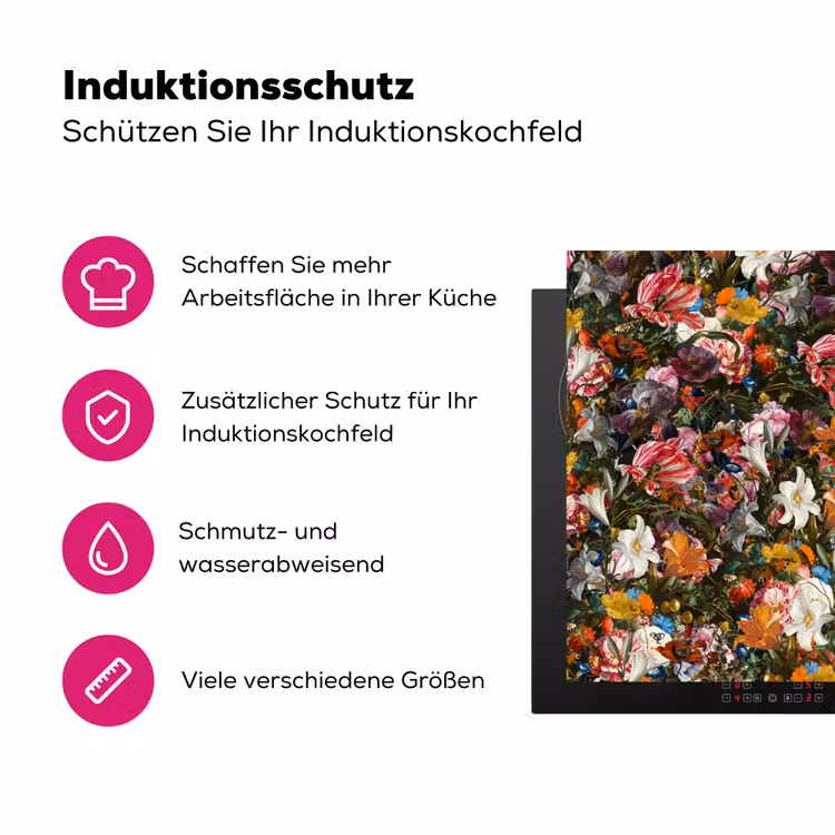 Bloemen - Vlinder - Design - Kunst - Abstract - Schilderij - Oude meesters Inductie beschermer vinyl 3mm klein -zzzzzzz-lf-ups