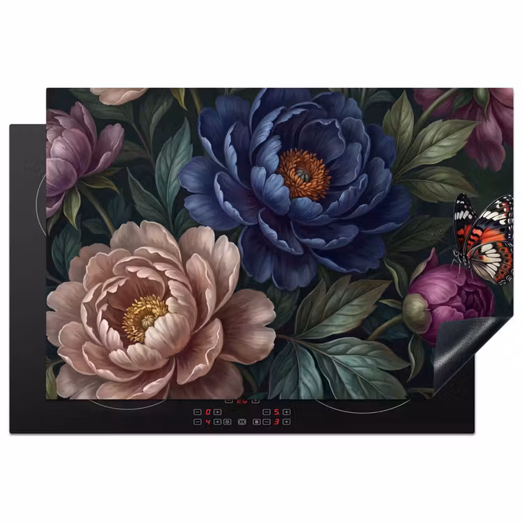 Bloemen - Vlinder - Natuur - Modern - Paars Inductie beschermer vinyl 3mm klein -3d