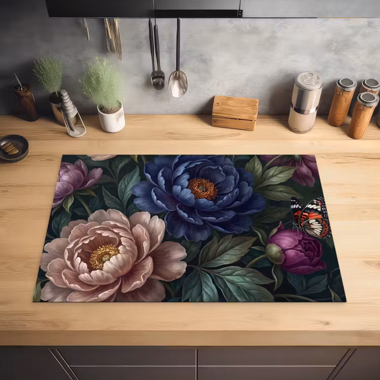 Bloemen - Vlinder - Natuur - Modern - Paars Inductie beschermer vinyl 3mm klein -sfeer5