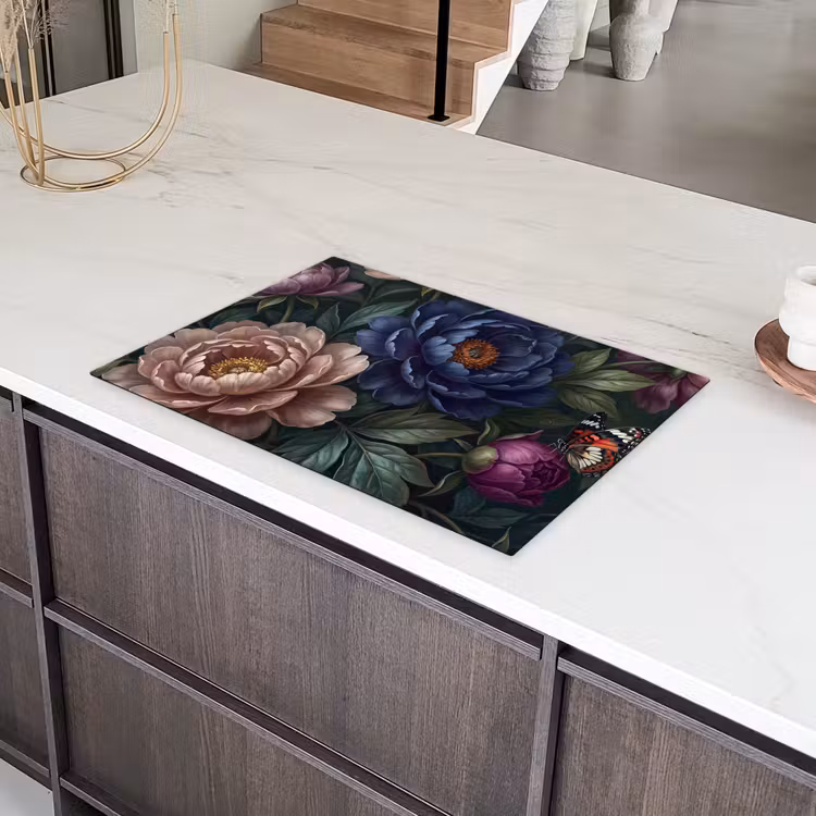 Bloemen - Vlinder - Natuur - Modern - Paars Inductie beschermer vinyl 3mm klein -sfeer8