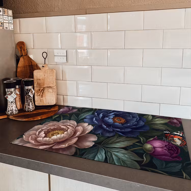 Bloemen - Vlinder - Natuur - Modern - Paars Inductie beschermer vinyl 3mm klein -sfeer3