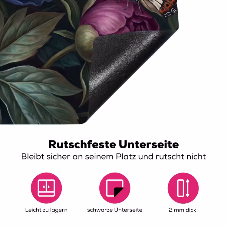 Bloemen - Vlinder - Natuur - Modern - Paars Inductie beschermer vinyl 3mm klein -zzzzzzz-lf-onderkant