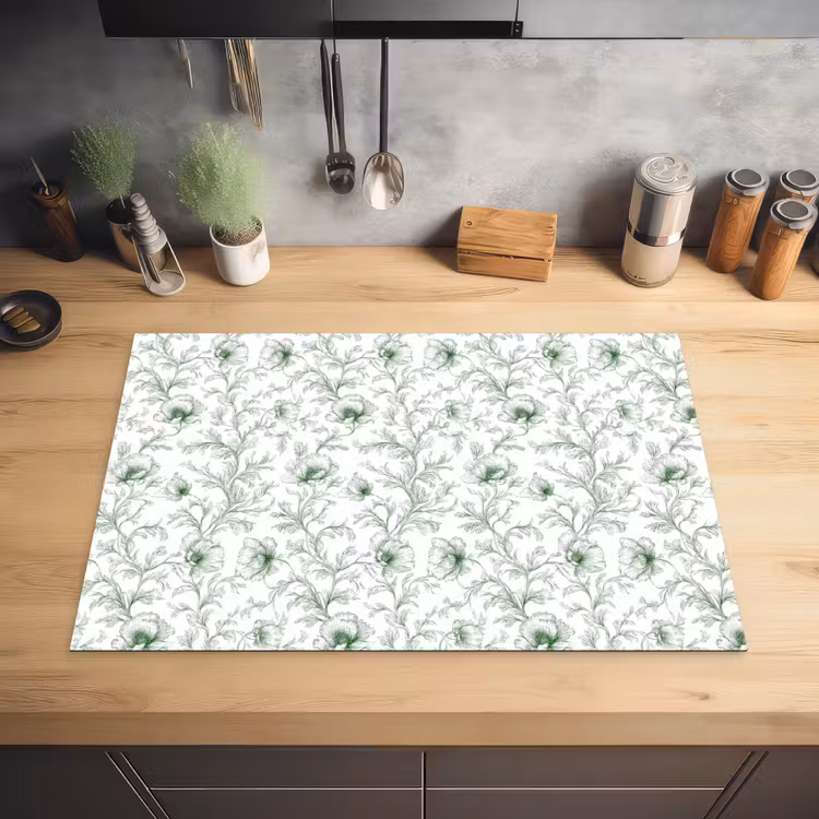 Bloemen - Getekend - Groen Inductie beschermer vinyl 3mm klein 276 -sfeer5