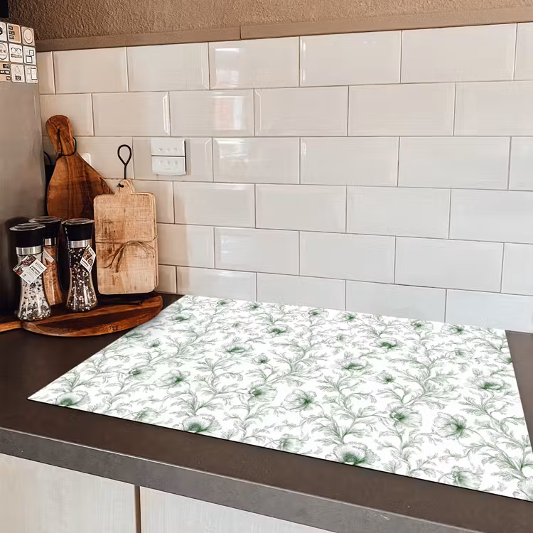 Bloemen - Getekend - Groen Inductie beschermer vinyl 3mm klein 276 -sfeer3