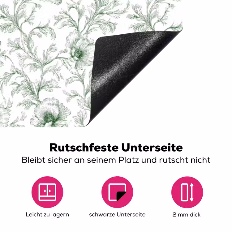 Bloemen - Getekend - Groen Inductie beschermer vinyl 3mm klein 276 -zzzzzzz-lf-onderkant