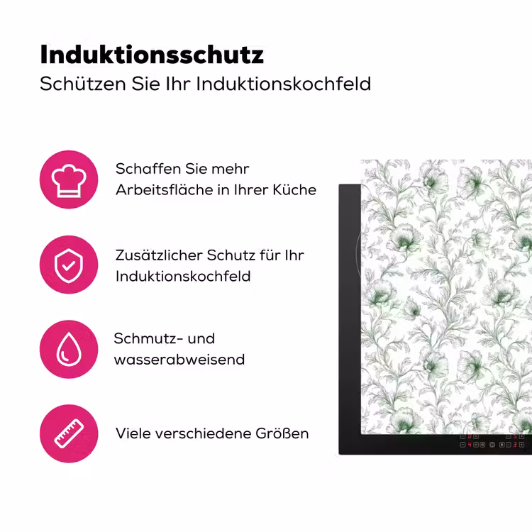 Bloemen - Getekend - Groen Inductie beschermer vinyl 3mm klein 276 -zzzzzzz-lf-ups