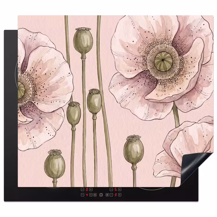 Bloemen - Zomer - Natuur - Aquarel - Roze Inductie beschermer vinyl 3mm middel -3d