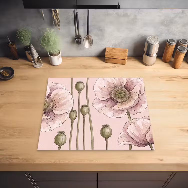 Bloemen - Zomer - Natuur - Aquarel - Roze Inductie beschermer vinyl 3mm middel -sfeer5