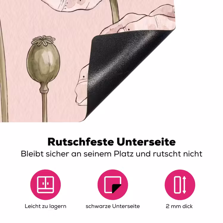 Bloemen - Zomer - Natuur - Aquarel - Roze Inductie beschermer vinyl 3mm middel -zzzzzzz-lf-onderkant