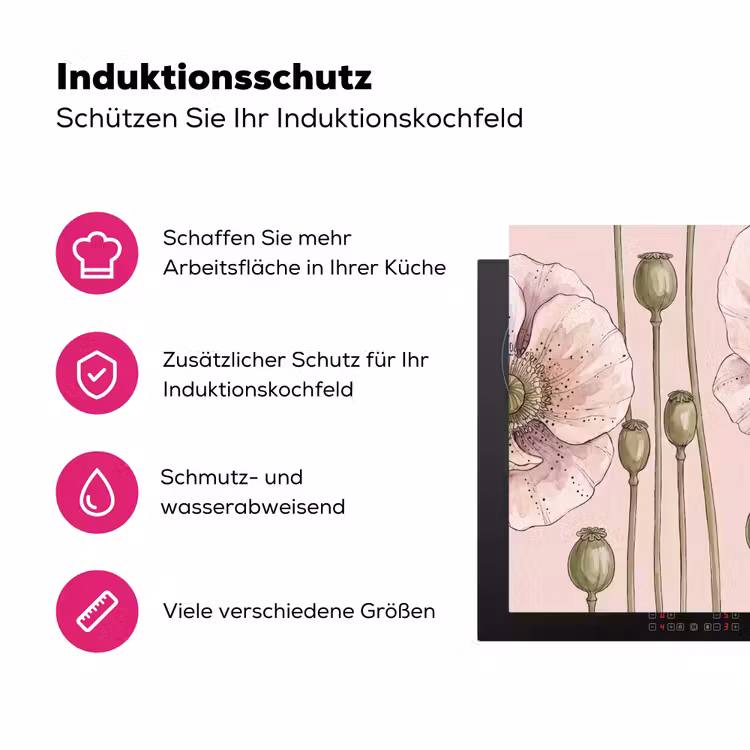 Bloemen - Zomer - Natuur - Aquarel - Roze Inductie beschermer vinyl 3mm middel -zzzzzzz-lf-ups