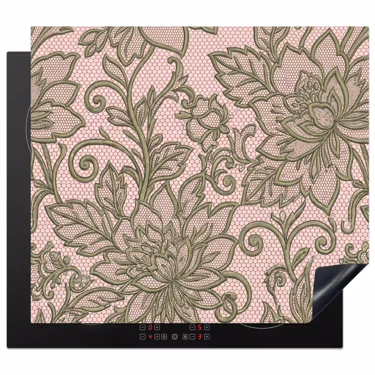 Bloemen - Kant - Patroon - Klassiek - Groen Inductie beschermer vinyl 3mm middel -3d