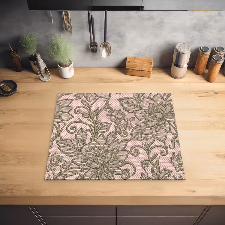 Bloemen - Kant - Patroon - Klassiek - Groen Inductie beschermer vinyl 3mm middel -sfeer5