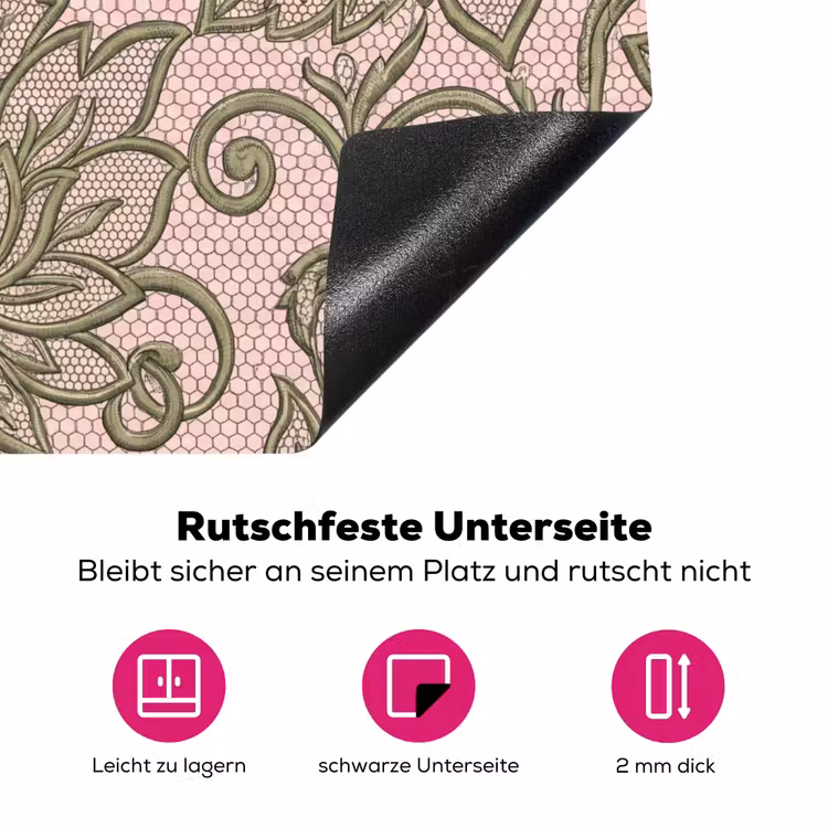 Bloemen - Kant - Patroon - Klassiek - Groen Inductie beschermer vinyl 3mm middel -zzzzzzz-lf-onderkant