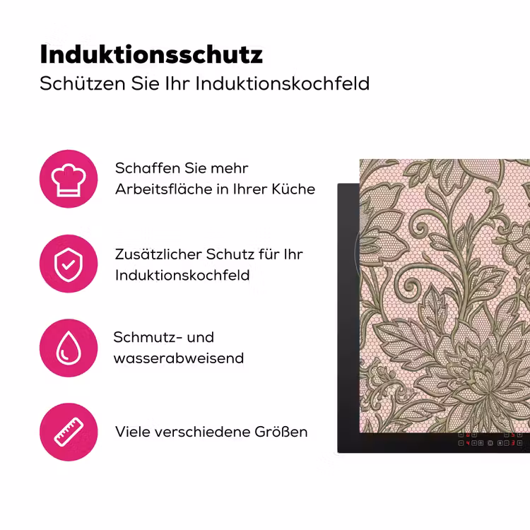 Bloemen - Kant - Patroon - Klassiek - Groen Inductie beschermer vinyl 3mm middel -zzzzzzz-lf-ups