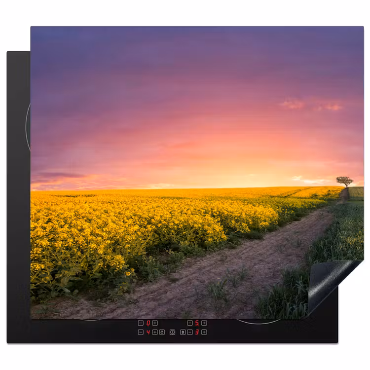 Bloemen - Weg - Lucht - Geel - Paars - Zonsondergang - Natuur Inductie beschermer vinyl 3mm middel -3d
