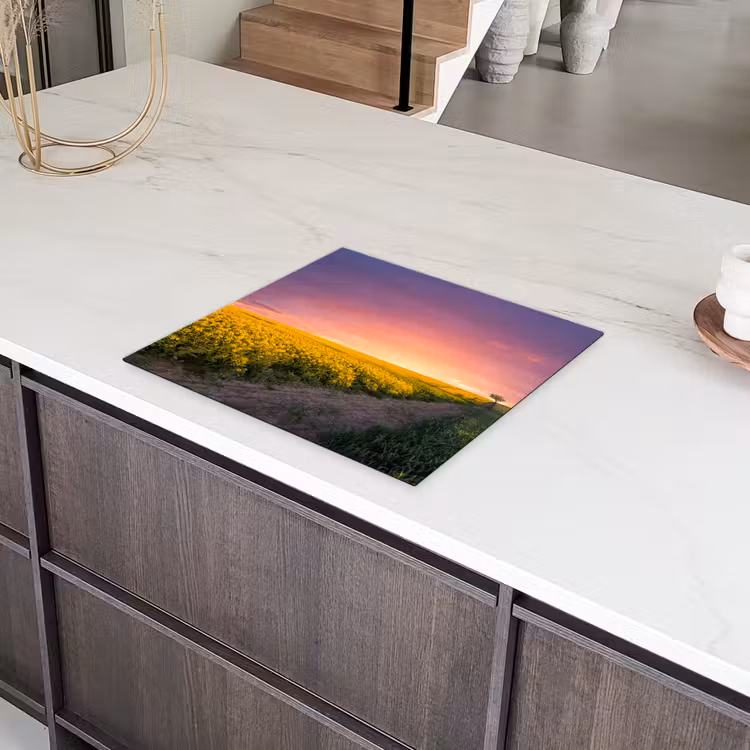 Bloemen - Weg - Lucht - Geel - Paars - Zonsondergang - Natuur Inductie beschermer vinyl 3mm middel -sfeer8