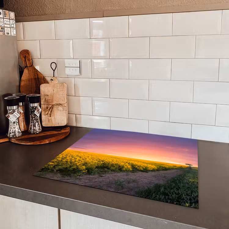 Bloemen - Weg - Lucht - Geel - Paars - Zonsondergang - Natuur Inductie beschermer vinyl 3mm middel -sfeer3