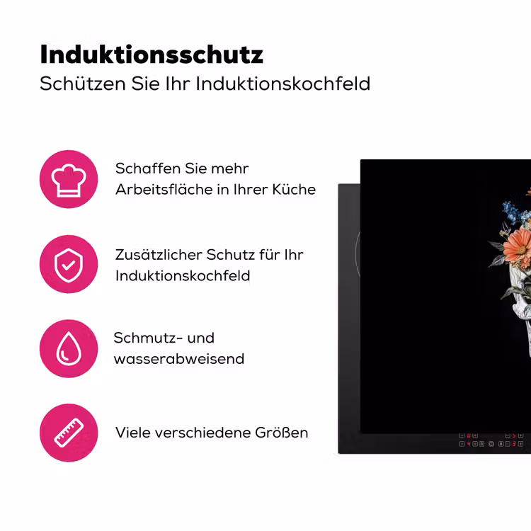 Bloemen - Schedel - Kleurrijk Inductie beschermer vinyl 3mm klein -zzzzzzz-lf-ups
