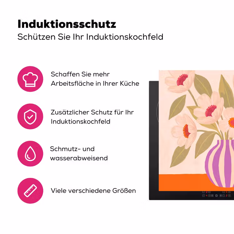 Bloemen - Vaas - Abstract - Paars - Oranje Inductie beschermer vinyl 3mm middel -zzzzzzz-lf-ups