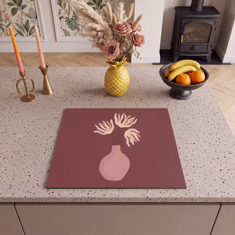 Bloemen - Vaas - Abstract - Modern - Aardetinten Inductie beschermer vinyl 3mm middel -sfeer3