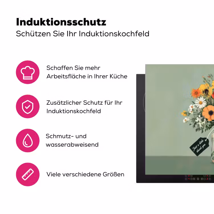 Bloemen - Vaas - Kaartje Inductie beschermer vinyl 3mm klein -zzzzzzz-lf-ups