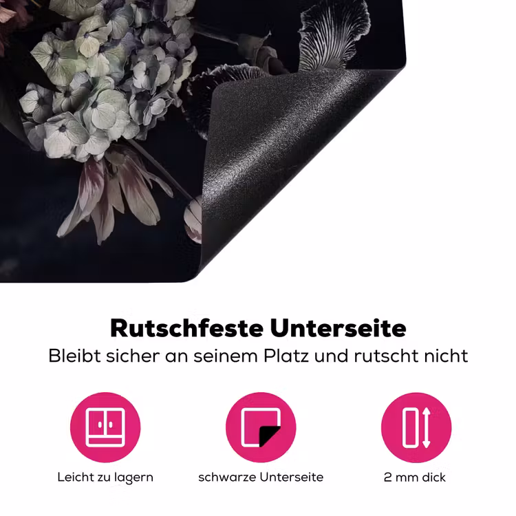 Bloemen - Vintage - Pastel - Zwart - Boeket Inductie beschermer vinyl 3mm middel -zzzzzzz-lf-onderkant