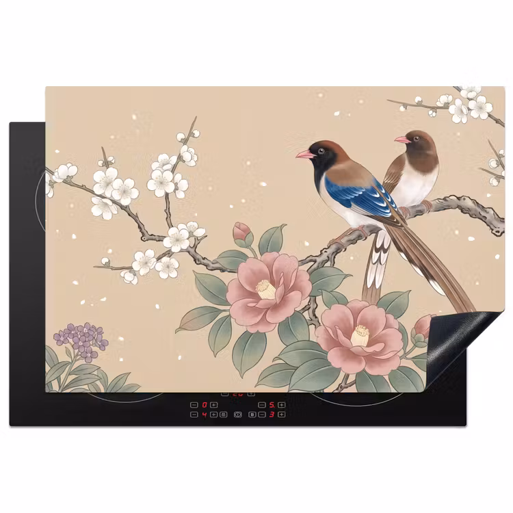 Bloemen - Vogels - Bloemen Inductie beschermer vinyl 3mm klein -3d