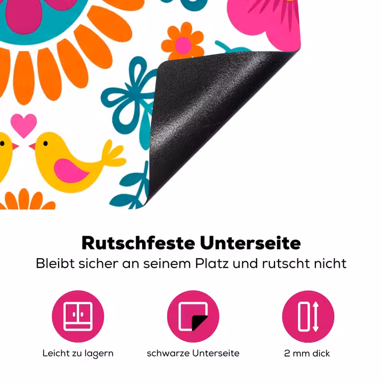 Bloemen - Vogel - Patroon - Kleurrijk - Modern Inductie beschermer vinyl 3mm middel -zzzzzzz-lf-onderkant