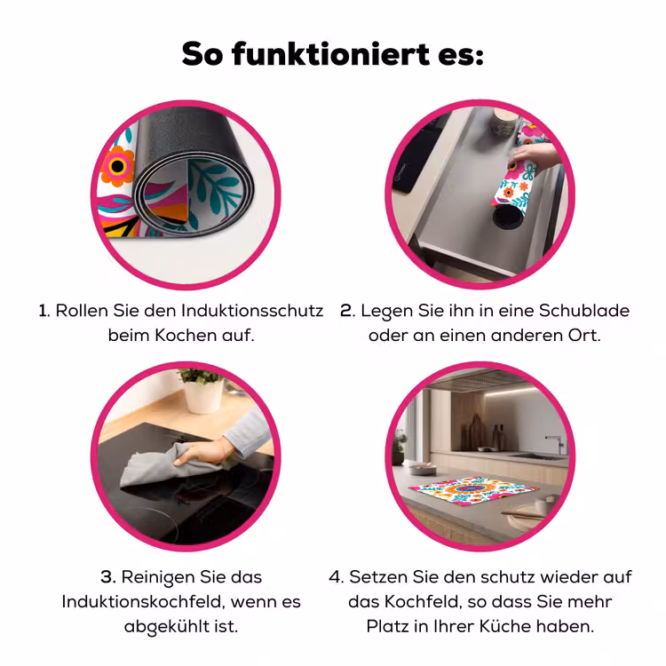 Bloemen - Vogel - Patroon - Kleurrijk - Modern Inductie beschermer vinyl 3mm middel -zzzzzzz-lf-werking