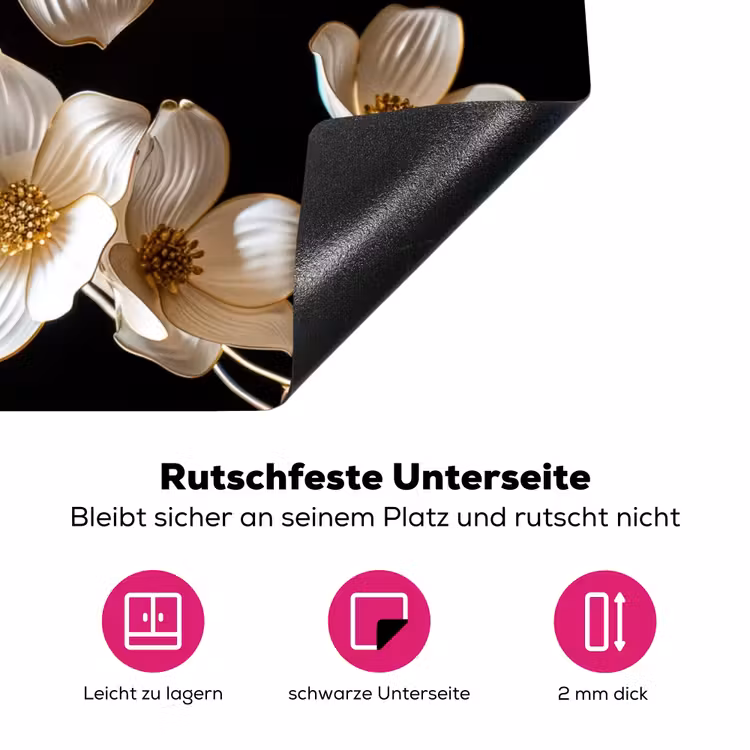 Bloemen - Wit - Goud Inductie beschermer vinyl 3mm klein -zzzzzzz-lf-onderkant