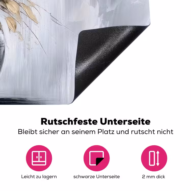 Bloemen - Wit - Vaas - Abstract Inductie beschermer vinyl 3mm klein -zzzzzzz-lf-onderkant