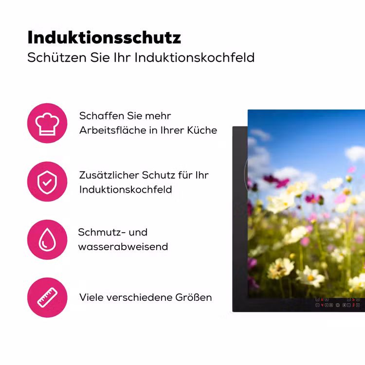 Bloemen - Wei - Paars - Gras - Wit - Wolken - Blauw Inductie beschermer vinyl 3mm klein -zzzzzzz-lf-ups