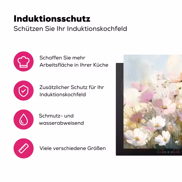 Bloemenveld - Lichte tinten - Geschilderd Inductie beschermer vinyl 3mm klein -zzzzzzz-lf-ups