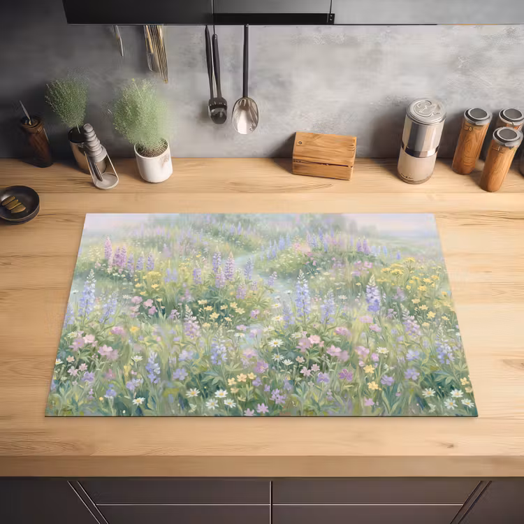 Bloemenveld - Heuvels - Kleurrijk Inductie beschermer vinyl 3mm klein -sfeer5