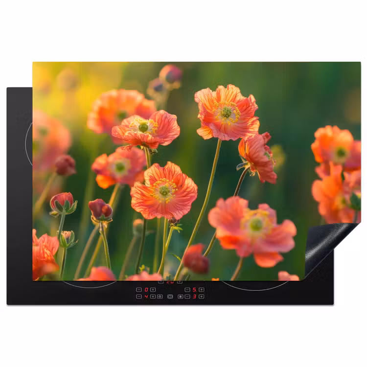 Bloemenveld - Zonnestralen - Oranje Inductie beschermer vinyl 3mm klein -3d