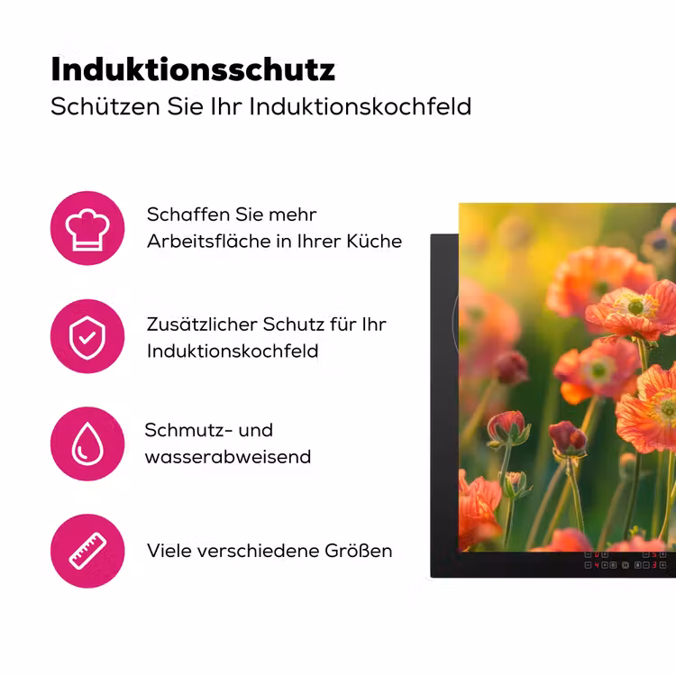 Bloemenveld - Zonnestralen - Oranje Inductie beschermer vinyl 3mm klein -zzzzzzz-lf-ups