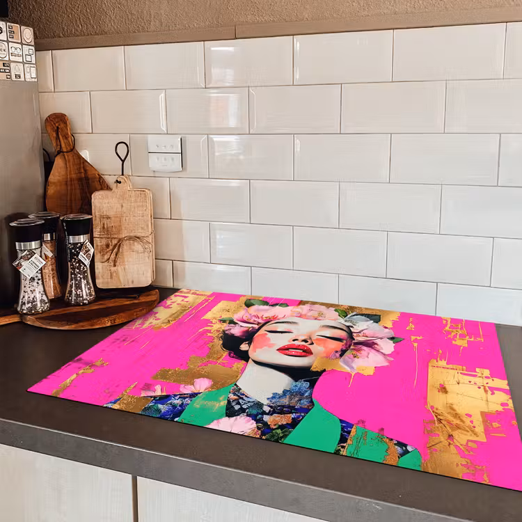Bloemenkroon - Goud - Vrouw - Portret Inductie beschermer vinyl 3mm klein -sfeer3
