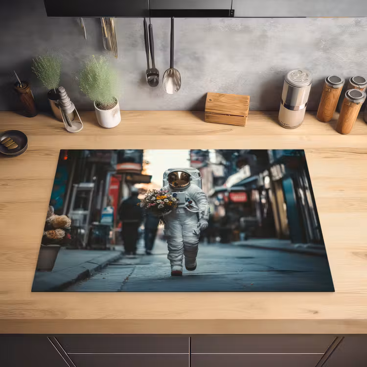 Boeket - Bloemen - Kleurrijk - Astronaut Inductie beschermer vinyl 3mm klein -sfeer5